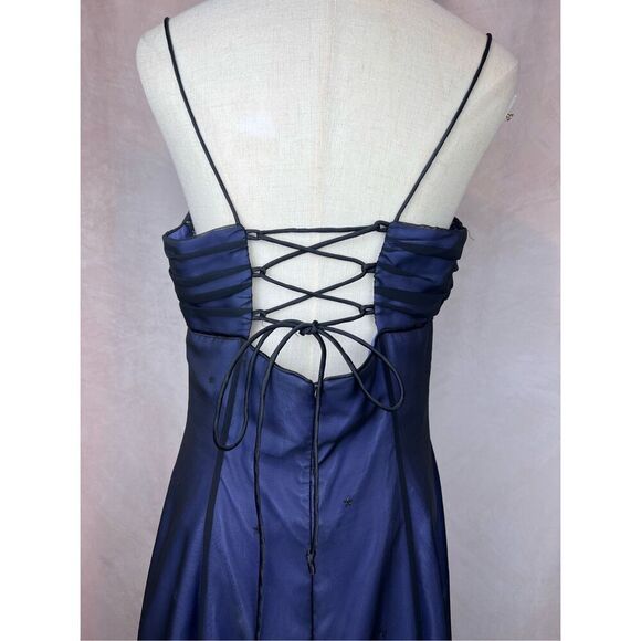 Vintage Celestial 90s Morgan & Co Formal Dress Blue Mesh Stars Whimsigoth Prom - Picture 8 of 11